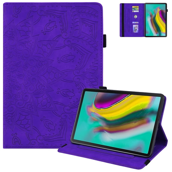 Case for Samsung Galaxy Tab S5e 10.5 2019 Model SM-T720/T725, Slim Embossed Flower Premium Faux Leather Folio Stand Protective Cover with Card Holders