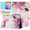 thumbnail image 1 of Case for Samsung Galaxy Tab S6 Lite 10.4" 2020 / 2022 / 2024, Marble Pattern PU Leather Case with Pencil Holder & Card Slots, Multi-Angle Viewing Stand with Auto Sleep / Wake - Gold/Pink, 1 of 9