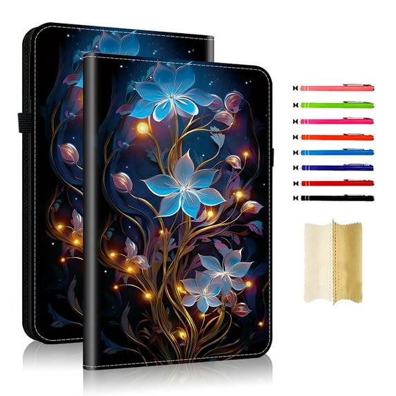 Case for Samsung Galaxy Tab S6 Lite 10.4" 2024 / 2022 / 2020, Slim Kickstand PU Leather Flower Butterfly Pattern Heavy Duty Protection Folio Cover, with 2 Card Slots & Elastic Band & Stylus Slot - B