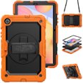 thumbnail image 1 of Case for Samsung Galaxy Tab S6 Lite 10.4 Inch 2024/2022/2020 with Screen Protector, 360 Degree Rotating Kickstand Hand Strap Heavy Duty Shockproof Cover with Shoulder Strap, Orange, 1 of 7