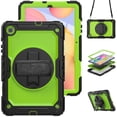 thumbnail image 1 of Case for Samsung Galaxy Tab S6 Lite 10.4 Inch 2024/2022/2020 with Screen Protector, 360 Degree Rotating Kickstand Hand Strap Heavy Duty Shockproof Cover with Shoulder Strap, Lime PC, 1 of 7