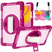 Case for Samsung Galaxy Tab S6 Lite 10.4 SM-P610/P615, Kids Heavy Duty Rugged Shockproof Adjustable Kickst Protective Tablet Cover with Hand/Shoulder Strap, Rose+Pink