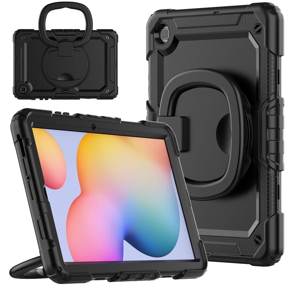 Case for Samsung Galaxy Tab S6 Lite 10.4 inch 2024/2022/2020, 360 Rotating Stand Handle Pencil Holder Shoulder Strap Heavy Duty Shockproof Cover, Black