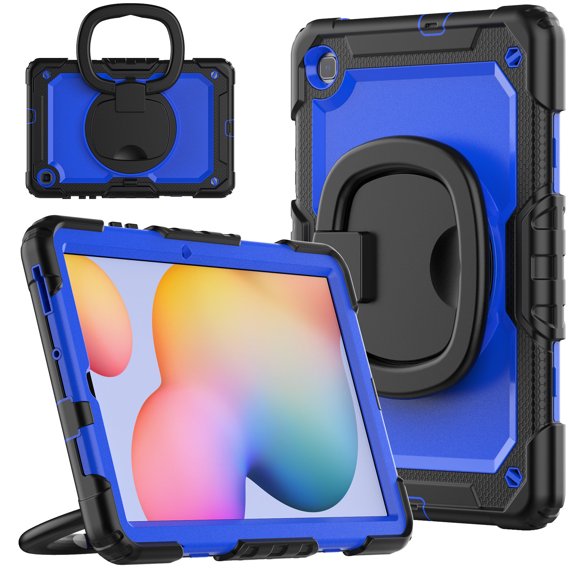 Case for Samsung Galaxy Tab S6 Lite 10.4 inch 2024/2022/2020, 360 Rotating Stand Handle Pencil Holder Shoulder Strap Heavy Duty Shockproof Cover, Dark Blue PC