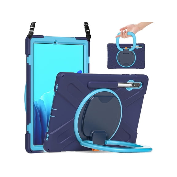Case for Samsung Galaxy Tab S8 Plus 2022 / S7 Plus 12.4 Inch 2020 SM-X800 SM-X806 SM-T970/T975/T976 with 360 Degree Rotating Handle Stand Bracket Shockproof Cover with Kickstand / Shoulder Strap