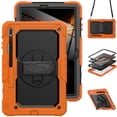 thumbnail image 1 of Case for Samsung Galaxy Tab S8 Plus/S7 FE/S7 Plus 12.4 Inch with Screen Protector, 360 Degree Rotating Kickstand Hand Strap Heavy Duty Shockproof Cover with Shoulder Strap, Orange, 1 of 7