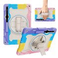 thumbnail image 1 of Case for Samsung Galaxy Tab S8 Plus/S7 Plus/S7 FE 12.4 inch, Silicone Shockproof Heavy Duty Protective Cover with Handle + Pencil Holder + Hand Strap + Rotating Stand - Pink, 1 of 8