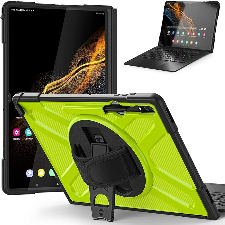 Case for Samsung Galaxy Tab S8 Ultra 14.6 Inch 2022 with Pencil Holder  Folding Stand 360 Rotating Hand Strap, TPU + PC Heavy Duty Shockproof Case  for