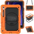 thumbnail image 1 of Case for Samsung Galaxy Tab S9 11.0 Inch SM-X710 with Screen Protector, 360 Degree Rotating Kickstand Hand Strap Heavy Duty Shockproof Cover with Shoulder Strap, Orange, 1 of 7