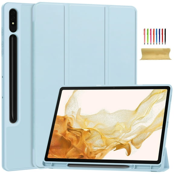 Case for Samsung Galaxy Tab S10 Plus/S9 Plus/S8 Plus/S7 Plus/S7 FE, Folding Folio Ultra-Thin Smart PU Leather Tri-Fold Stand Stand Case Cover with Pen Holder, Blue