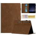thumbnail image 1 of Case for Samsung Galaxy Tab S9 FE 10.9" 2023 SM-X510/SM-X516B, Embossed PU Leather Cover Flip with Smart Auto Wake / Sleep Stand Function Pencil Holder and Card Slots & Footgrip Case, Brown, 1 of 5