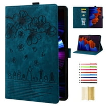 Case for Samsung Galaxy Tab S9 FE 12.4" 2023 SM-X610/SM-X616B, Embossed PU Leather Anti-slip Folio Stand Cover with Card Holder & Pen Holder for Samsung Galaxy Tab S9 FE Plus - Blue