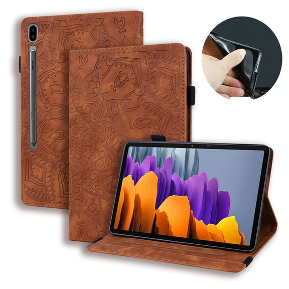 Case for Samsung Galaxy Tab S9 FE Plus 12.4 inch (X610/X616), Multi-Angle Viewing Folio Stand Smart Shell Embossed Pattern PU Leather Cover with Auto Sleep/Wake Pencil Holder Card Slot Case, Brown