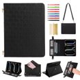 thumbnail image 1 of Case for Samsung Galaxy Tab S9 FE+/S9+/S10+, Folio Stand PU Leather Cover with Shoulder Strap&Handstrap with elastic, Multi-Card Slots Cash Pockets Pen Slot Envelope Pocket Wallet Case, Black, 1 of 10