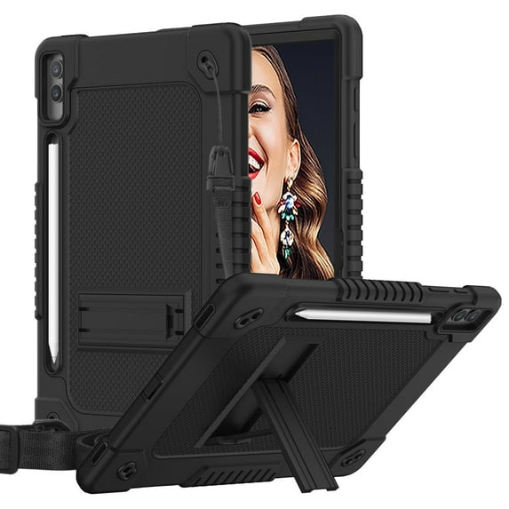 Case for Samsung Galaxy Tab S9 Fe + / Tab S9 Plus Case 12.4 inch 2023 Kids Friendly Protective Case with Kickstand / S Pen Holder / Shoulder Strap for Galaxy Tablet S9 FE+ / S9+ (Black)