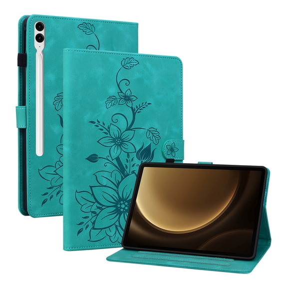 Case for Samsung Galaxy Tab S9 Plus 12.4" 2023 SM-X810, Flower Pattern PU Leather Multi-Angle Viewing Stand Shockproof Flip Case with Card Slot, Magnetic Clasp, Pencil Slot, Green