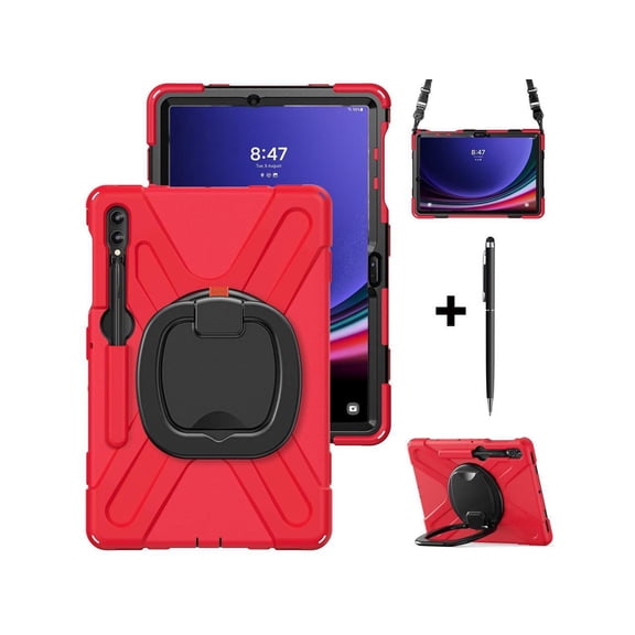 Case for Samsung Galaxy Tab S9 Plus 2023 / S8 Plus 2022 / S7 FE 2021 / S7 Plus 2020 12.4 inch Protective Shockproof Cover with 360 Degree Rotating Kickstand, Hand/Shoulder Strap