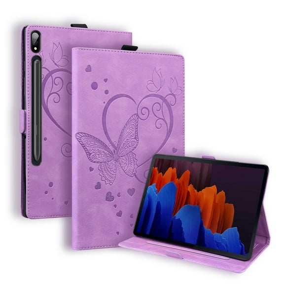 Case for Samsung Galaxy Tab S9 Plus/S8 Plus/S7 Plus/S7 FE SM-X810/X800/T970/T730, Multi-Angle Viewing Stand Cover with Card Slots, Heart Love Pattern PU Leather Flip Protective Tablet Case, Purple