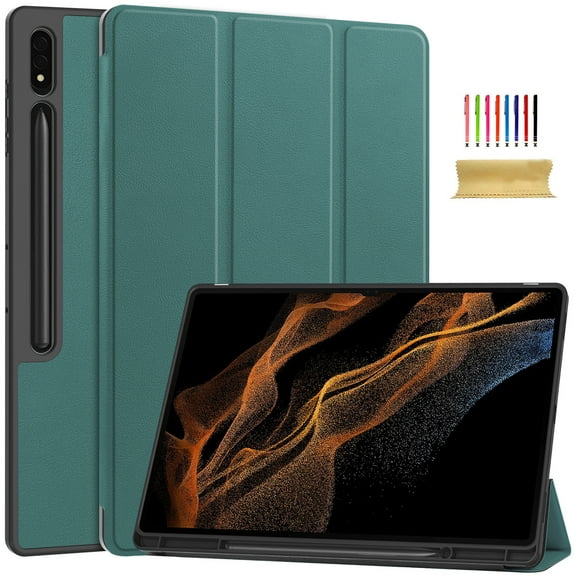 Case for Samsung Galaxy Tab S9 Ultra 2023 14.6", Folding Folio Ultra-Thin Smart PU Leather Tri-Fold Stand Stand Case Cover with Pen Holder for Samsung Galaxy Tab S9 Ultra 2023 14.6", Darkgreen