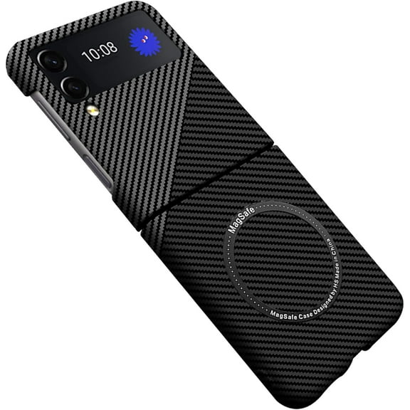 Case for Samsung Galaxy Z Flip 3 5G Case Compatible with MagSafe Charger Carbon Fiber Minimalist Style Slim Fit Anti-Scratch Shockproof Cover, Black&Silver