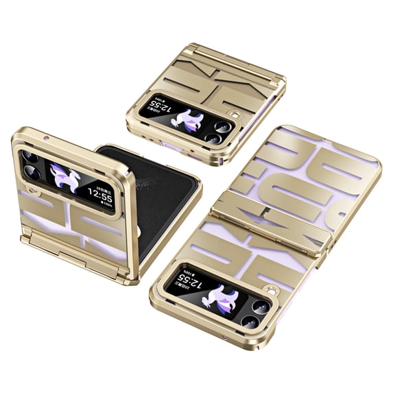 Case for Samsung Galaxy Z Flip 3 5G, Z Flip 3 Case Clear Plating PC Cover with Hinge Protection, Build-in Tempered Glass Screen Protector Anti-fingerprint Full Body Protection, Gold