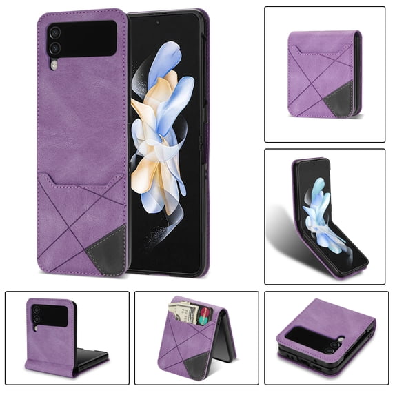 Case for Samsung Galaxy Z Flip 3 Zipper Wallet Case, Large Capacity Card Slots Cash Hoider Zipper Pocket Premium PU Leather Flip Cover with Wrist Strap Magnetic Clasp Kickstand Shockproof Case,Purple