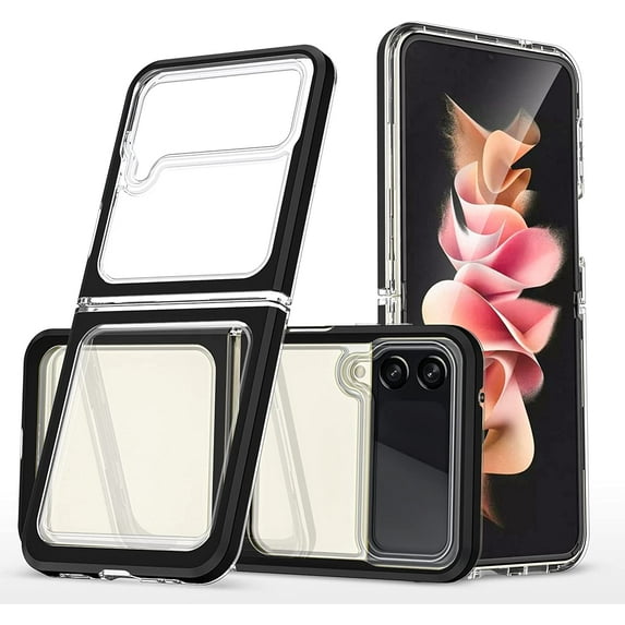 Case for Samsung Galaxy Z Flip 4 5G 2022, Slim Thin Soft TPU Bumper & Hard PC Transparent Back Shockproof Scratch Resistant Protective Phone Case for Samsung Galaxy Z Flip 4 5G 2022 (Black)
