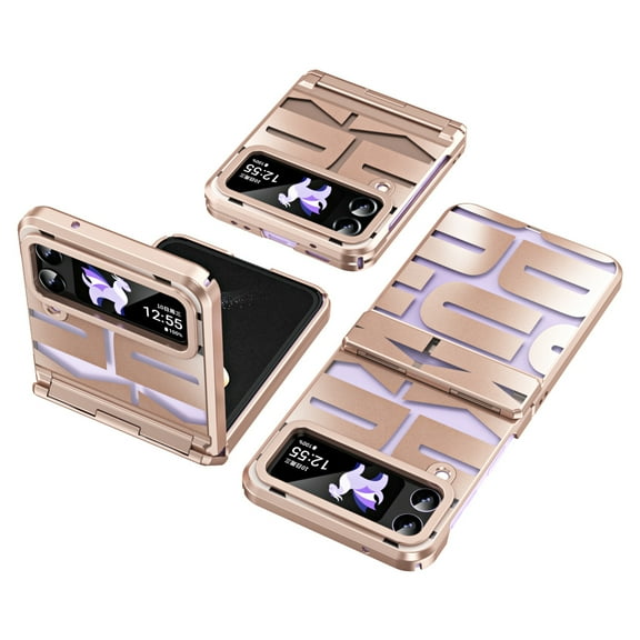 Case for Samsung Galaxy Z Flip 4 5G, Z Flip 4 Case Clear Plating PC Cover with Hinge Protection, Build-in Tempered Glass Screen Protector Anti-fingerprint Full Body Protection, Rosegold