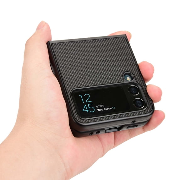 Case for Samsung Galaxy Z Flip 4, Carbon Fiber Leather Soft TPU Shockproof Drop Resistant Anti-Scratches Slim Folding Cover for Samsung Galaxy Z Flip 4,Black