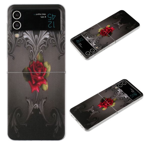 Case for Samsung Galaxy Z Flip 4, Christmas Pattern, Scratchproof Shockproof Soft TPU Slim Cute Case Compatible with Samsung Galaxy Z Flip 4 5G 2022,B-Rose with black