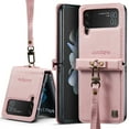 thumbnail image 1 of Case for Samsung Galaxy Z Flip 4, Luxury PU Leather Wrist Strap Classic Business Full Body Protection Shockproof Anti-Slip Case Cover for Women Girls for Samsung Galaxy Z Flip 4 5G, Pink, 1 of 8