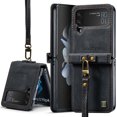 thumbnail image 1 of Case for Samsung Galaxy Z Flip 4, Luxury PU Leather Wrist Strap Classic Business Full Body Protection Shockproof Anti-Slip Case Cover for Women Girls for Samsung Galaxy Z Flip 4 5G, Black, 1 of 8