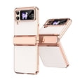thumbnail image 1 of Case for Samsung Galaxy Z Flip 4 PU Leather Electroplated Case, Hinge Protection Glitter Rhinestone Lens Protection Rugged Shockproof Slim Folding Cover for Samsung Galaxy Z Flip 4,White, 1 of 7