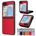 thumbnail image 1 of Case for Samsung Galaxy Z Flip 4, PU Vegan Leather Back & Hard PC Bumper Wireless Charging Shockpoof Protective Slim Anti-Scratch Phone Case for Samsung Galaxy Z Flip 4 - Red, 1 of 13