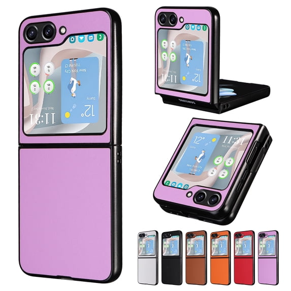 Case for Samsung Galaxy Z Flip 4, PU Vegan Leather Back & Hard PC Bumper Wireless Charging Shockpoof Protective Slim Anti-Scratch Phone Case for Samsung Galaxy Z Flip 4 - Purple