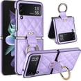 thumbnail image 1 of Case for Samsung Galaxy Z Flip 4 with Ring, Luxury Soft Rhomboid for Women Men PU Leather + Hard PC Shell Ultra Thin Slim Durable Shockproof Protective Cover for Galaxy Z Flip 4 Purple 5G, 1 of 14