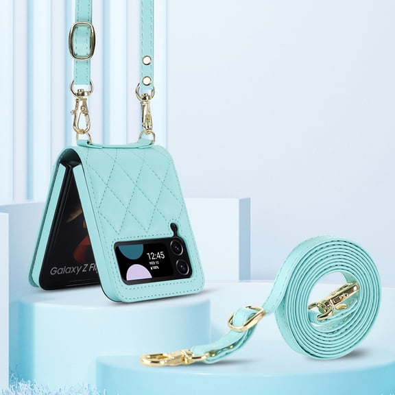 Case for Samsung Galaxy Z Flip 4 Wallet Cover with Crossbody Lanyard & Wrist Strap, Elegant PU Leather Card Slots Shockproof Protective Folding Phone Case for Samsung Galaxy Z Flip 4, Green