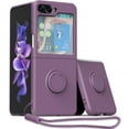 thumbnail image 1 of Case for Samsung Galaxy Z Flip 5 5G, Slim Liquid Silicone Phone Case with 360 Rotatable Ring Holder Kickstand Fashion Hand Strap Magnetic Car Mount Shockproof TPU Bumper Cover - Purple, 1 of 7