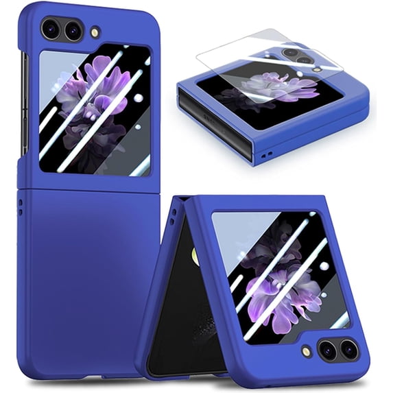 Case for Samsung Galaxy Z Flip 5 with Built-in Screen Protector,Slim Fit Lightweight Matte Hard PC Phone Case for Samsung Galaxy Z Flip 5 2023 Dark Blue