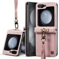 thumbnail image 1 of Case for Samsung Galaxy Z Flip 5 PU Luxury PU Leather Case with Hand Strap/Wrist Strap Rugged Shockproof Protective Phone Cover for Samsung Galaxy Z Flip 5, Pink, 1 of 8