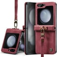 thumbnail image 1 of Case for Samsung Galaxy Z Flip 5 PU Luxury PU Leather Case with Hand Strap/Wrist Strap Rugged Shockproof Protective Phone Cover for Samsung Galaxy Z Flip 5, Red, 1 of 8