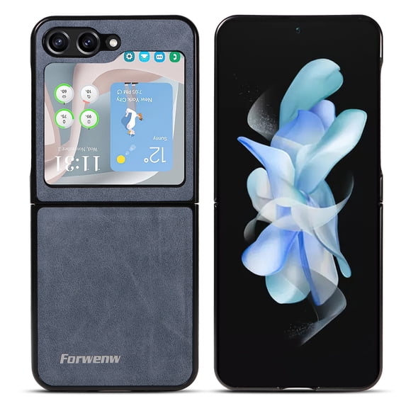 Case for Samsung Galaxy Z Flip 5, Vintage Premium PU Leather Wallet Case with Credit Card Slot Holder Ultra Slim Drop Protective Lightweight Phone Case Cover for Samsung Galaxy Z Flip 5, Blue