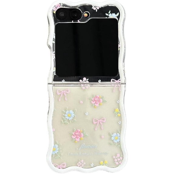 Case for Samsung Galaxy Z Flip 6, Cute Beautiful Colorful Flowers Pattern Design Curly Wavy Frame Girls Women TPU Phone Cover with Wrist Chain (no Chain)