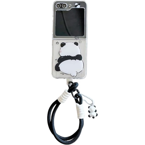 Case for Samsung Galaxy Z Flip 6,Cute Cartoon Panda Print Funny Kawaii Design Galaxy Z Flip 6 Phone Cover with Wrist Rope for Girls Boys (Back of Panda)