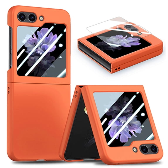 Case for Samsung Galaxy Z Flip 6 Skin-Friendly Folding Case, Slim Rugged PC Cover with Screen Protective Film, Full Coverage Shockproof Anti-Scratches Case for Samsung Galaxy Z Flip 6, Orange