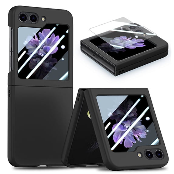 Case for Samsung Galaxy Z Flip 6 Skin-Friendly Folding Case, Slim Rugged PC Cover with Screen Protective Film, Full Coverage Shockproof Anti-Scratches Case for Samsung Galaxy Z Flip 6, Black