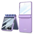 thumbnail image 1 of Case for Samsung Galaxy Z Flip 6 with Tempered Glass Front Screen Protector, Matte PC Slim Cover with Hinge Protection Anti-Scratch Drop Protection, Wireless Charging Compatible, Purple, 1 of 9