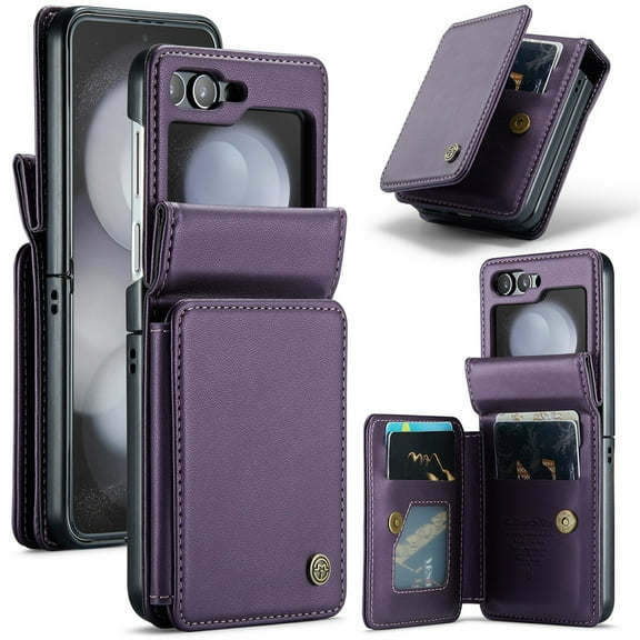 Case for Samsung Galaxy Z Flip 7 with Card Holder,Retro PU Leather RFID Blocking Credit Card Slots Double Magnetic Clasp Flip Kickstand Shockproof Phone Cover for Samsung Galaxy Z Flip 7,Purple