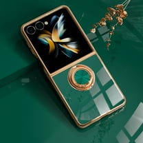 Case for Samsung Galaxy Z Flip 7 Case with Ring Stand [360° Rotatable Ring Holder Magnetic Kickstand][Support Car Mount] Plating Rose Gold Edge Soft Flexible TPU Luxury Phone Case, Darkgreen