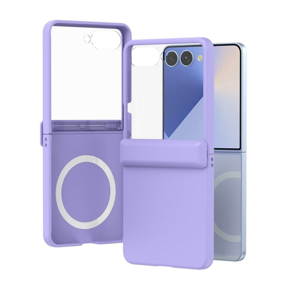 Case for Samsung Galaxy Z Flip 7 FE / Z Flip 6,HD Tempered Glass Outer Film + Matte PC Protective Cover with Hinge Protection,Compatible with MagSafe,Ultra Slim Anti-Scratch Phone Cover,Purple